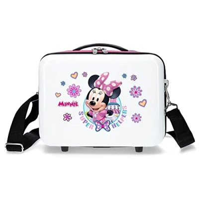 Abbildung von Joumma Disney Minnie Helper Kabinenkoffer, Kinderkoffer, aus ABS, einem robusten Material, vier multidirektionale Doppelrollen, seitlicher Zahlenschloss, weiß, 29x21x15 cms, Kulturbeutel