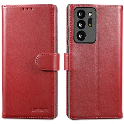 Abbildung von LENSUN Echtleder Hülle für Samsung Galaxy Note 20 Ultra, Handyhülle Echt Leder [Magnetverschluss] RFID Handytasche Lederhülle Ultra 5G Weinrot