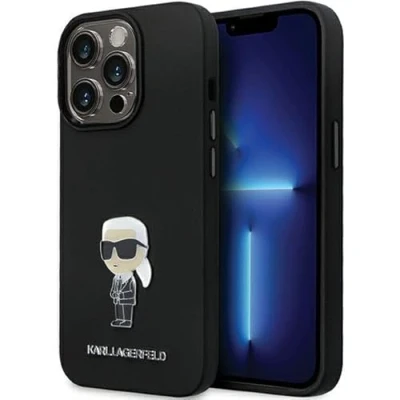 Abbildung von Karl Lagerfeld KLHCP13LSMHKNPK Hülle für iPhone 13 Pro / 6.1&quot; Schwarz Silicone Ikonik Metal Pin
