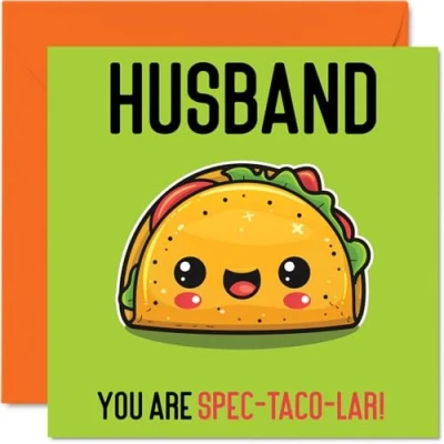 Abbildung von Stuff4 Geburtstagskarte für Ehemann Spec Taco lar lustige Happy Birthday Karte von Ehefrau, Hubby Geburtstagsgeschenke, 145 mm x mm, Witz Grußkarten Männer und Ihn