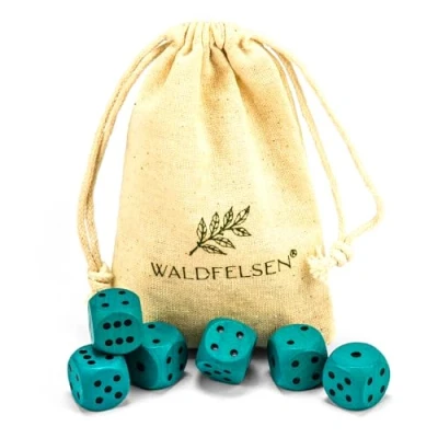 Abbildung von Waldfelsen 6, 12, 20, 30 oder 50 hochqualitative Holzwürfel aus echtem Buchenholz Augenwürfel Spielwürfel Holz in 16 mm Standardwürfel mit Stoffbeutel Würfelset (Türkis, 6 Stück)