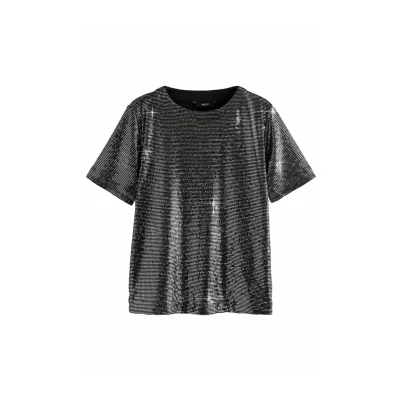 Abbildung von Next Sequin Regular FIT Tshirt print, Damen, Größe: Small, Silver