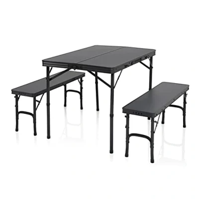 Abbildung von Campart Picknicktisch Set Maine 2 Sitzbänke und EIN Tisch Zusammenklappbar Für 4 Personen Max. 110 kg pro Bank Stahl Anthrazit TA 0870