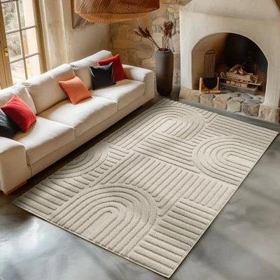 Abbildung von Carpetsale24 Teppich Wohnzimmer Skandinavisches Boho Deko Hoch Tief Effekt Pflegeleicht Beige 280 x 370 cm