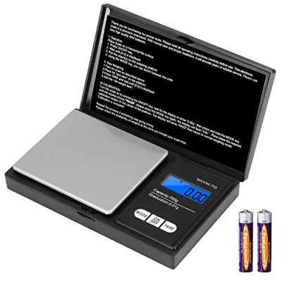 Abbildung von Vinabo Feinwaage 0.01g Waage Gramm 700g/0.01g Grammwaage Goldwaage Präzisionswaage Digitalwaage mit LCD Display und 7 Einheiten Tara Funktion für Küche, Kaffee, Schmuck (Einschließlich 2 Batterien)