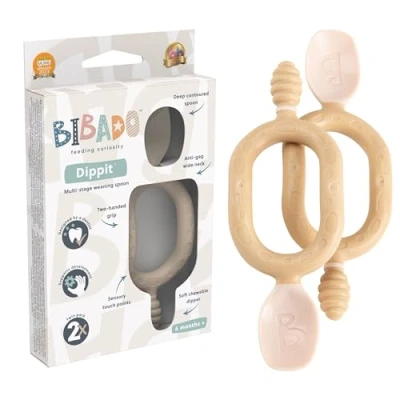 Abbildung von Bibado Dippit Rehkitz Entwöhnungslöffel, Baby LED Entwöhnungslöffel für Selbstfütterung, doppelseitiges Besteck orale sensorische Entwicklung und Zahnfleisch, ergonomische 2 Griffe zur Kontrolle,