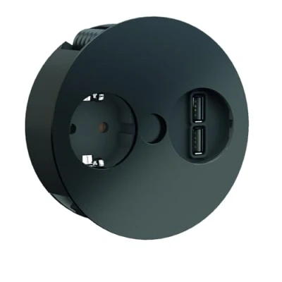 Abbildung von BACHMANN Einbausteckdose Twist 1x Steckdose mit 2X USB A 2m Kabel Tischsteckdose für Küche und Büro Schwarz 931.131 (Nur 40mm Einbautiefe integrierter Wasserablauf)