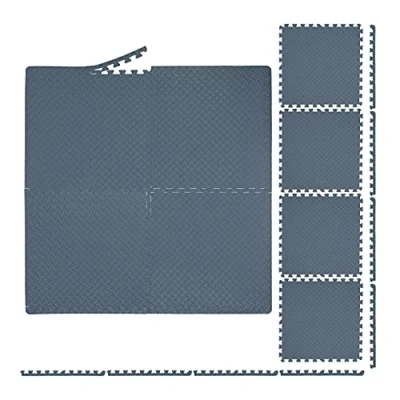 Abbildung von Relaxdays Bodenschutzmatte, 60x60 cm, 8 Schutzmatten mit Rand, EVA, 3m² Fläche, Unterlegmatte für Fitnessgeräte, grau