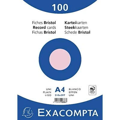 Abbildung von Exacompta 10236E 100er Pack Karteikarten kariert DIN A4 in Folie eingeschweißt 21 x 29,7 cm ideal für die Schule und Universität zum Lernen rosa