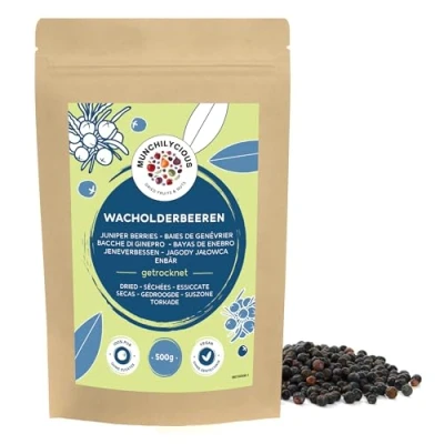 Abbildung von Wacholderbeeren ganz 500g von Munchilycious, Trockenfrüchte, ohne Zuckerzusatz, Wacholder Beeren ungesüßt und getrocknet, vegan