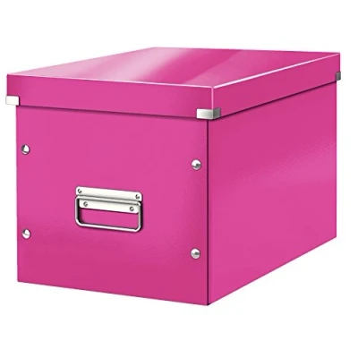 Abbildung von Leitz WOW Click &amp; Store Aufbewahrungsbox mit Griffen, Würfelform groß passend für Kallax Regal, stabil und faltbar, Pink, 61080023