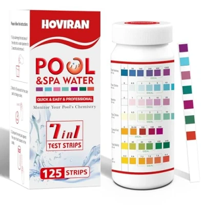 Abbildung von Pool Teststreifen 7 IN 1, Poolwasser für Schwimmbäder, genaues Wassertestset Brom, Gesamtalkalität, pH Wert, freies Chlor, Gesamthärte, Cyanursäure und Gesamtchlor，125 Stück