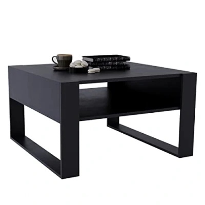 Abbildung von MRBLS Couchtisch modernes rustikales Design Wohnzimmer Tisch Beistelltisch Kaffeetisch Sofatisch Teetisch aus Holz (Schwarz Matt Schwarz Matt) 68 x 45 71,5cm (B/H/T)