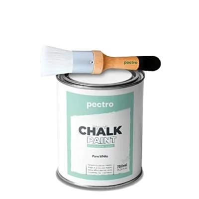Abbildung von PACK Kreidefarbe für möbel 750ml + Malerpinsel speziell Chalk Paint Möbellack Natürlicher Kreideeffekt Farbe Holz (REINES WEISS)