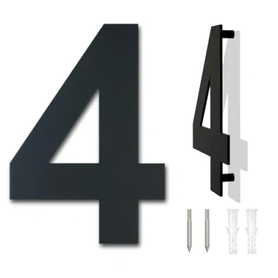 Abbildung von Gebürsteter moderner Edelstahl Hausnummer 152mm hoch schwarze Beschichtung, schwebende Erscheinung (Nummer 4)
