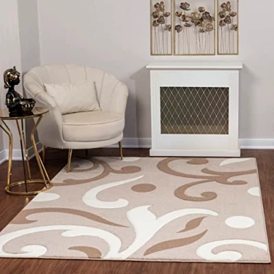 Abbildung von Surya Marseille Wohnzimmer Teppich modern Abstrakt Design in Marmor Optik für Wohnzimmer, Esszimmer, Schlafzimmer groß, weicher Kurzflor 120x170cm Beige, Braun, Weiß
