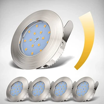 Abbildung von B.K.Licht 5er Set LED Bad Einbaustrahler 230V flach, warmweiße Lichtfarbe, Lochmass 60mm, Spot, Deckenspots, Spots, Einbauleuchten, Einbauspots LED, Badezimmer, 75x30 mm, Matt Nickel