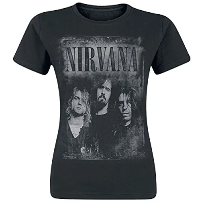 Abbildung von Nirvana Faded Faces Damen T Shirt Black Band Merch Bänder, Schwarz, Small