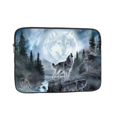 Abbildung von Moon Wolf bedruckte Laptophülle für 12 Zoll Laptop, stoßfestes Oxford Gewebe, Laptop Schutzhülle, Laptoptasche
