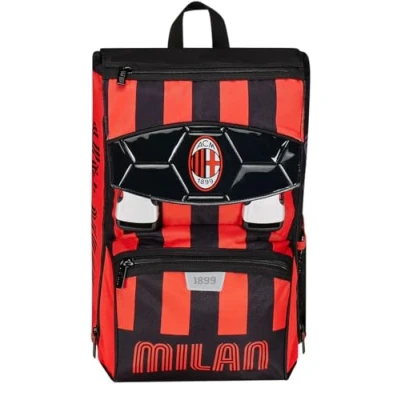Abbildung von Schulrucksack erweiterbar A.C. Mailand Fußball Path of Victory, schwarz rot Doppelter Rucksack mit Reißverschluss und Trinkflaschenhalter, Kinderrucksack, Schwarz, Taglia Unica, Erweiterbarer