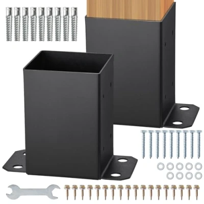 Abbildung von VEVOR 2er Set Aufschraubhülse 96 x 140 163 mm Pfostenträger aus Kohlenstoffstahl mit Sprühbeschichtung Installation auf Beton oder Holzböden Pfostenschuh Pfosten Ideal für Pergolen Verandageländern