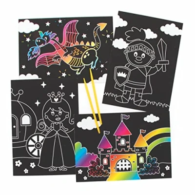 Abbildung von Baker Ross FE514 Märchen Kratzbilder für Kinder 8er Pack, Gravierkunst Bastelset Kinder, Mittel
