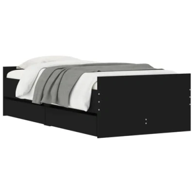 Abbildung von vidaXL Bettgestell, Bettrahmen mit Lattenrost, Bett Gästebett Schubladen, Einzelbett Schlafzimmerbett Schlafzimmermöbel, Schwarz 90x200cm