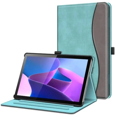 Abbildung von Fintie Hülle für Lenovo Tab M10 (3. Gen) Tablet 10,1&quot; TB328 2022, Multi Winkel Betrachtung Schutzhülle mit Dokumentschlitze Auto Schlaf/Wach, Nicht Plus 10,6&quot;, Türkis