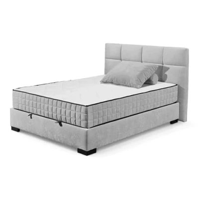 Abbildung von NAGOL A Boxbett 120x200, Silber Bequemes Bett mit Bettkasten und Premium 9 Zonen Federkern Wendematratze 145 x 114 214 cm (B/H/T)