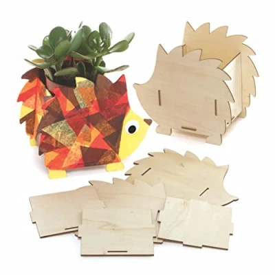 Abbildung von Baker Ross FE646 Igel Blumentopf Holzbastelset 3er Pack, Bastel Sie deinen eigenen Blumentopf, Pflanztöpfe für Kinder zum Dekorieren, Mittel