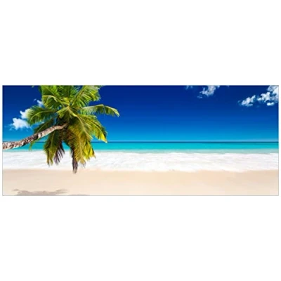 Abbildung von Wallario Poster Südseestrand in der Karibik mit Palme Premiumqualität, Größe: 50 x 125 cm