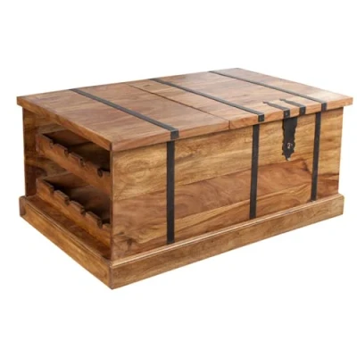 Abbildung von Invicta Interior riess Ambiente Massiver Couchtisch Hausbar Bodega 100cm Sheesham Stone Finish Aufbewahrung Wohnzimmertisch Truhe Barschrank