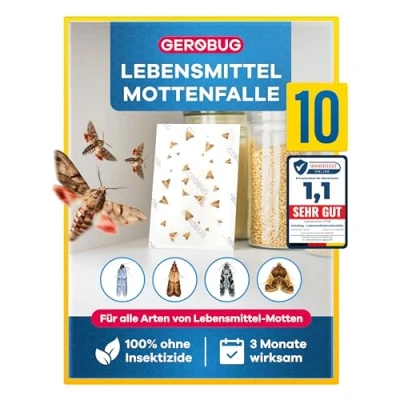 Abbildung von GEROBUG Lebensmittel Mottenfalle 10 x geruchlose Pheromonfalle zum Fangen von Motten in allen Räumen insektizidfreie Lebensmittelmotten Falle mit über 12 Wochen Langzeitwirkung