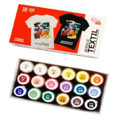 Abbildung von Krevo Art Stoffmalfarben Textilfarben Waschfest Set aus 18 x 20ml Stofffarben in Fläschchen Zum Bemalen von verschiedenen Textilien