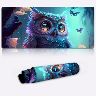 Abbildung von SIBREA XXL Speed Gaming Mauspad, extra großes, wasserabweisendes Mauspad mit Rutschfester Gummiunterseite, Glatte Stoffoberfläche, Eule, 39,9 x 89,9 cm