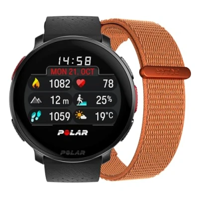 Abbildung von POLAR Unisex Erwachsene Vantage V3 Premium Multisportuhr, Schwarz &amp; Orange, S L
