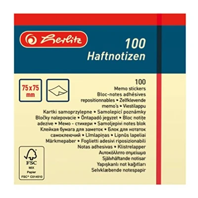 Abbildung von Herlitz Haftnotizen, 100 Blatt, 1 Stück, eingeschweißt, 75 x mm, hellgelb