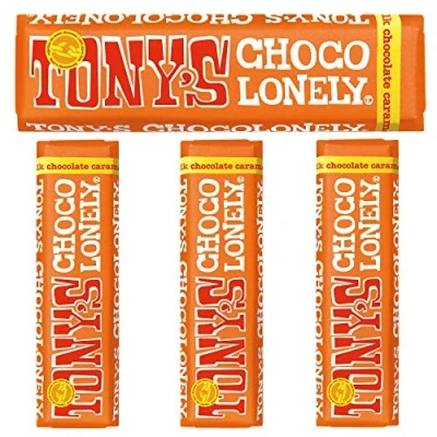 Abbildung von Tony&#039;s Chocolonely Schokoladenriegel, klein, Fairtrade, Milchschokolade, Karamell und Meersalz, 4 Stück