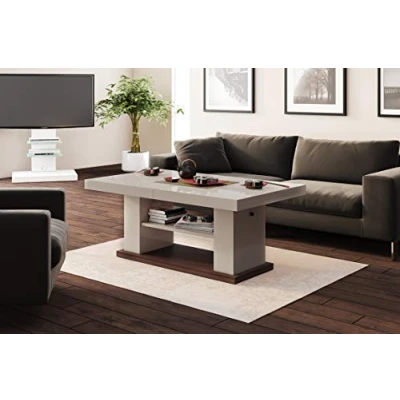 Abbildung von designimpex Couchtisch HN 777 Cappuccino Nussbaum Hochglanz höhenverstellbar ausziehbar