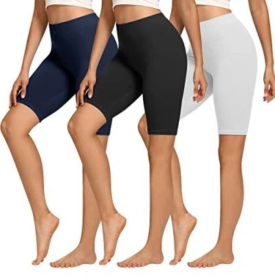 Abbildung von Libella 3er Pack Radlerhose Damen Kurze Leggings Baumwolle High Waist Shorts Blickdicht Sommer Sportshorts Schwarz Weiß Marineblau 4165 M