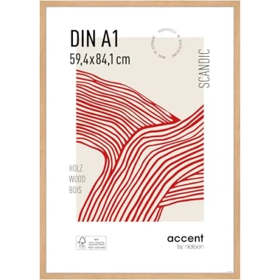 Abbildung von accent by nielsen Bilderrahmen, 59,4 x 84,1 cm (A1), Holz, Eiche, Posterrahmen zum Aufhängen im Hoch &amp; Querformat, Echtglas, Scandic
