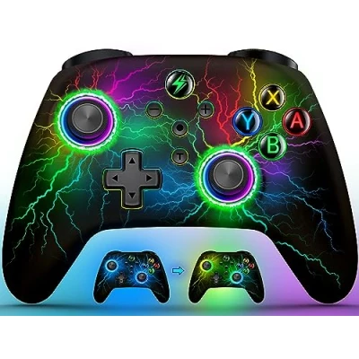 Abbildung von HELLCOOL Switch Controller Kabellos für Switch/Lite/OLED Konsole mit Cooles RGB Look, Programmierbare/Turbo/Aufwachfunktion, Präzise Joysticks, Dual Motors Vibration