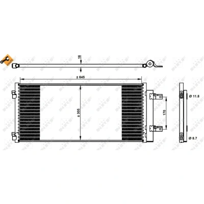 Abbildung von NRF EASY FIT 350338 Klimakondensator mit Dichtungen Trockner 11,8 8,7 Aluminium 645 OPEL: Astra K Sports Tourer, Schrägheck