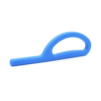 Abbildung von ARK® Grabber Goshabunga in glatt oder texturiert mit einfacher Handhabung für Kinder durch Schlaufenform inkl. ATC Pflegeanleitung Kiefermotorik, Beißblock, Kauen, Zahnen (glatt, fest, blau)