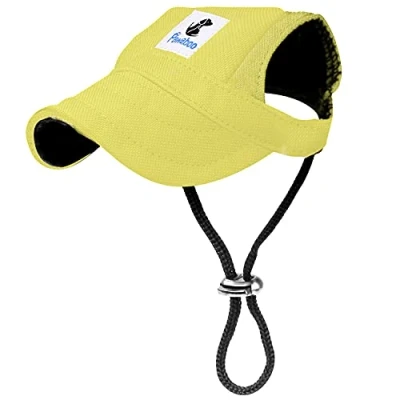 Abbildung von Pawaboo Hunde Baseballmütze, Basecap Verstellbar Sonnenschutz Hut Hundecap mit Ohrlöchern für Welpen Haustier, M, Gelb