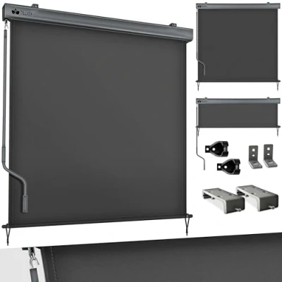 Abbildung von tillvex® Senkrechtmarkise 200 x 250 cm für Außen und Innenbereich Außenrollo wasserfest mit Handkurbel Balkon, Terrasse &amp; Garten Balkonrollo Sonnenschutz aus Aluminium Rollo Sichtschutz
