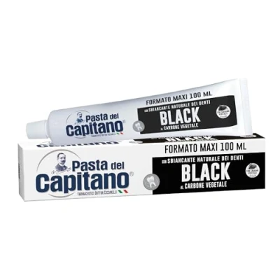 Abbildung von Pasta del Capitano, Bio Aktivkohle Zahncreme, Natürliches Zahnaufhellungsmittel in schwarzer Paste, Wirksam gegen Verfärbungen des Zahnschmelzes, 100% Made Italy, 100 ml Tube