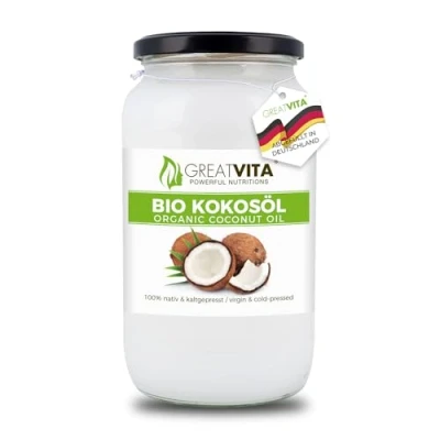 Abbildung von GreatVita Bio Kokosöl, nativ, 1000 ml im Glas zum Kochen Braten Backen