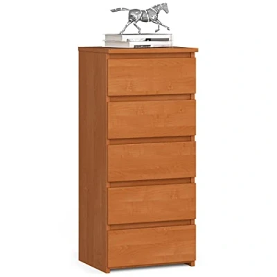 Abbildung von Home Collective Kommode mit 5 Schubladen Schlafzimmer Flur Wohnzimmer Organizer 40 cm breit 92 hoch Erle Highboard Sideboard Mehrzweckschrank Schrank schmal