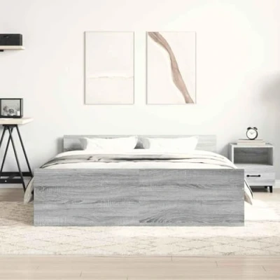 Abbildung von vidaXL Bettgestell, Bettrahmen mit Lattenrost, Bett Gästebett Kopfteil Fußteil, Doppelbett Schlafzimmerbett Schlafzimmermöbelt, Grau Sonoma 150x200cm